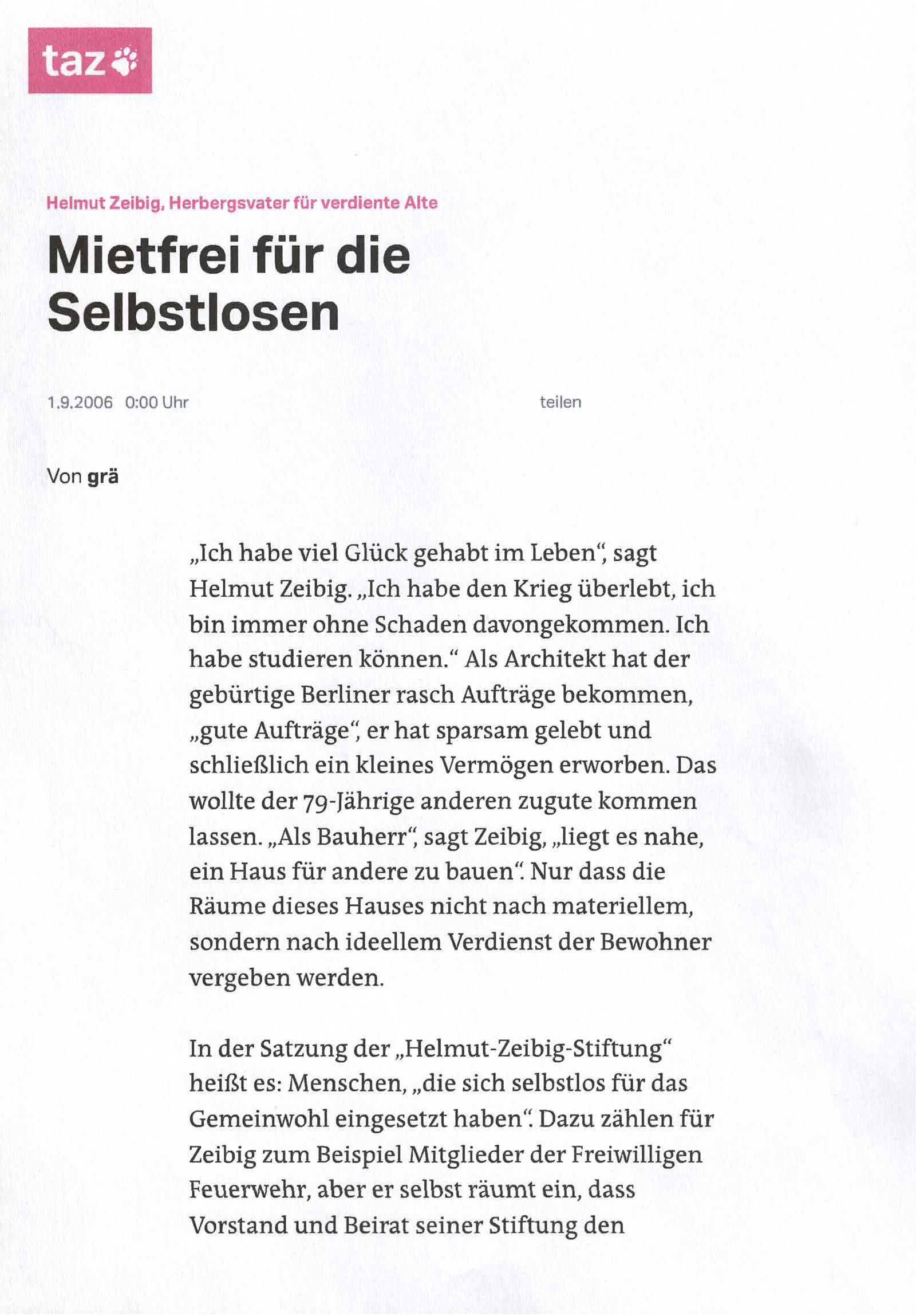 Mietfrei für Selbstlose