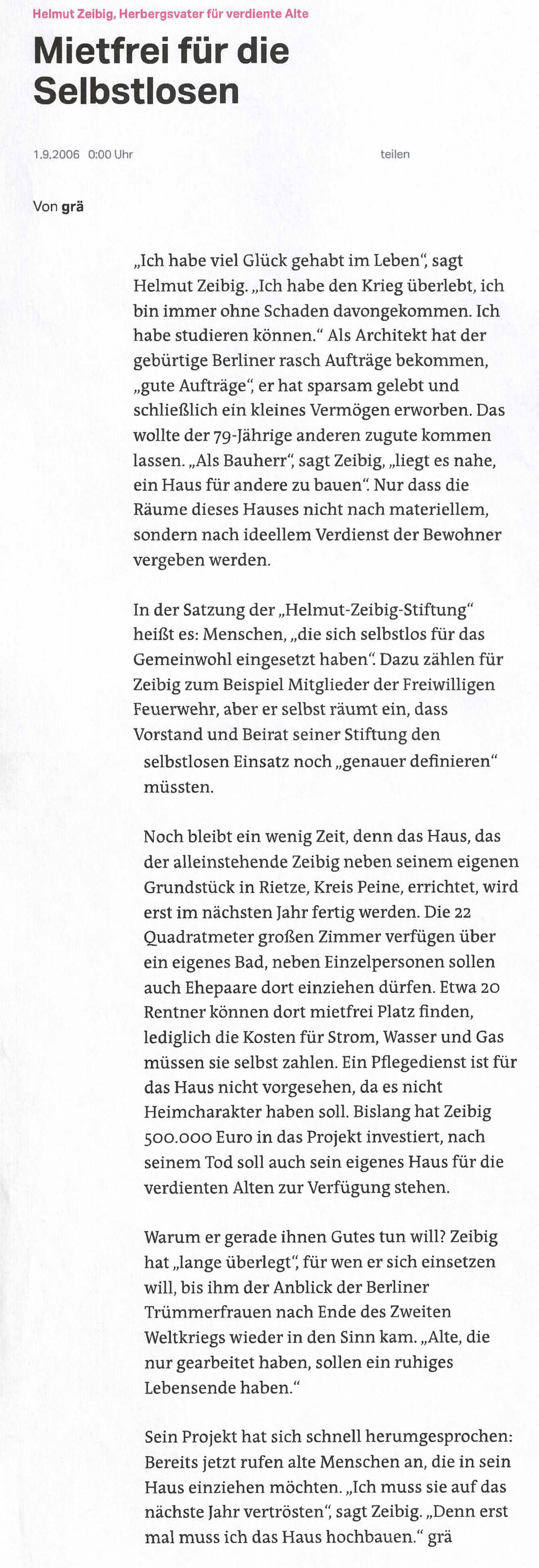 Mietfrei für Selbstlose